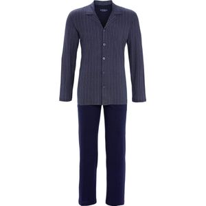 Blauwe heren doorknooppyjama strepen - Blauw - Maat - 46