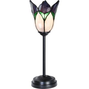 Art Deco Trade - Tiffany slanke tafellamp zwart met Lovely Flower Purple