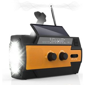 Noodradio Solar Opwindbaar en Batterij - Opwindbare Radio - Draagbare Noodradio - DAB Solar - Dynamo Radio - Noodpakket - Survival Radio - Bouwradio - Noodrantsoen - Powerbank Zonne-energie & Oplaadbare Zaklamp - 4000 mAh - Oranje