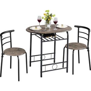 Eetkamergroep 3-delige eetset, keukentafelset, eettafel met 2 stoelen set, keuken, houten tafel, balkontafel, ruimtebesparend, bruin.