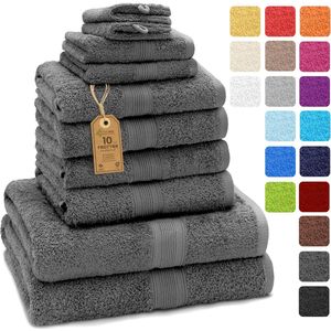 10-delige handdoekenset, badtextiel in verschillende matten, 4x handdoeken, 2x douchehanddoeken, 2x gastendoekjes, 2x washandjes, premium kwaliteit