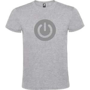 Grijs t-shirt met "" Power Button "" print Zilver size XXXXL