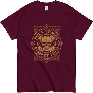 Born to Ride T Shirt - Dames en Heren - Respect Them - Biker Shirt met Schedel - Bordeaux Rood - 3XL