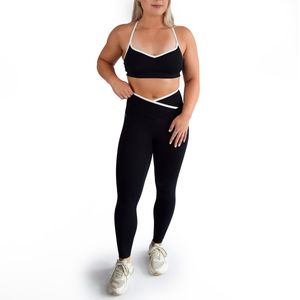 Sport set dames – Seamless fitness set met legging en sport bh – Sportkleding & yoga set – Shaping squat-proof gymset – Impulse Fitwear Contour – Zwart – Maat S