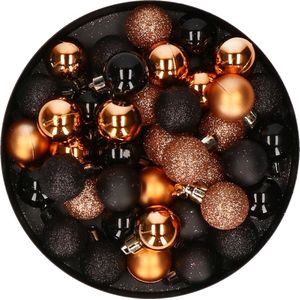 Set van 48x stuks kunststof kerstballen mix zwart en koper 3 cm - Kerstversiering