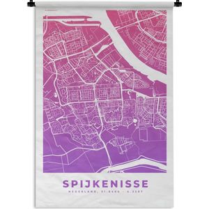 Wandkleed - Wanddoek - Stadskaart - Spijkenisse - Nederland - Paars - 120x180 cm - Wandtapijt - Plattegrond