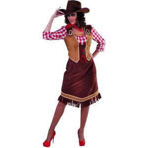 Magic By Freddy's - Cowboy & Cowgirl Kostuum - Stoere Frontier Cowgirl Sam - Vrouw - Bruin - Extra Small - Carnavalskleding - Verkleedkleding