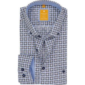 Redmond - Modern Fit Overhemd - Wit met Licht- en Donkerblauw Dessin - Popeline