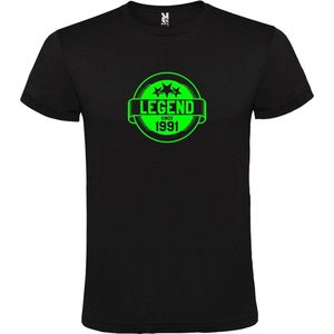 Zwart T-Shirt met “Legend sinds 1991 “ Afbeelding Neon Groen Size XXXL