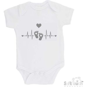 100% Katoenen Romper "Hartslag voetjes" Unisex Katoen Wit/grijs Maat 62/68