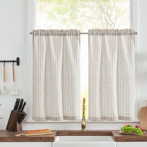 Halftransparante Vitrage met Strepen voor Keuken en Woonkamer - Set van 2