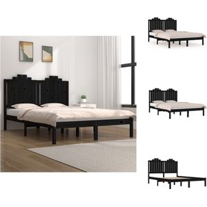 vidaXL Houten Bedframe - Zwart - 195.5 x 145.5 x 110 cm - Massief Grenenhout - Geschikt voor matrassen van 140 x 190 cm - Montage vereist - Bed