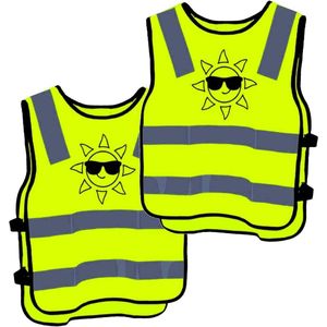 2 veiligheidshesjes voor kinderen, geel, sterk zichtbaar, ademend, universele maat, bescherming voor jongens en meisjes