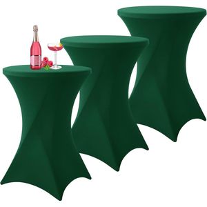 Set van 3 stretch statafelhoezen voor bistrotafel, donkergroen, Ø80-85 cm, elastaan, stretch, tafelkleed, versterking in de voetzone, voor bruiloft, verjaardagsfeest, banket, bistrotafels (80 x 110