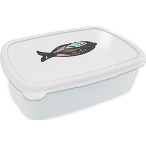Broodtrommel Wit - Lunchbox - Brooddoos - Zwart - Vis - Pastel - 18x12x6 cm - Volwassenen