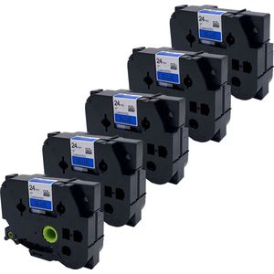 DULA Brother Compatible label tape- Tze-551 - 5 cassettes - Brother P-Touch - Zwart op blauw - 24mm x 8m