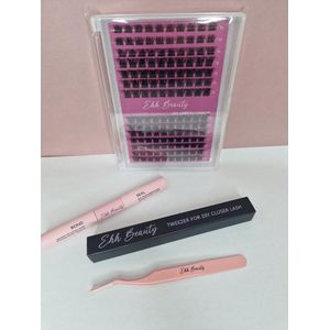 EHH BEAUTY - Diy lashes kit classy - Bond en Sealer-Tweezer- Extensions - Wimperset - Individueel cluster wimpers - D crul - wimpers - box - 196 segmenten