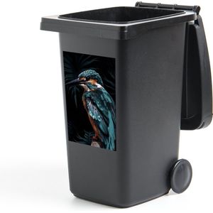 Container sticker VogelKerst illustraties - Blauw met bruine vogel tegen een zwarte achtergrond Klikosticker - 40x60 cm - kliko sticker - weerbestendige containersticker