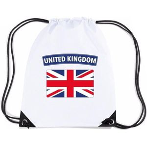 Engeland nylon rijgkoord rugzak/ sporttas wit met Engelse vlag