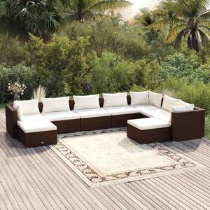 The Living Store Poly Rattan Loungeset - Bruin - Modulair Design - Hoogwaardig Materiaal - Inclusief Kussens