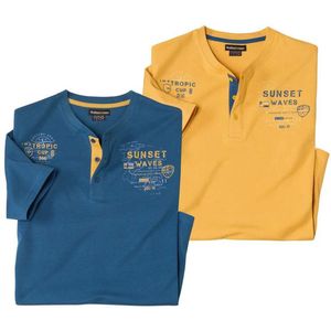 ATLAS FOR MEN - Set van 2 T-shirts met knopenhals Tropic Cup - Heren - Verkrijgbaar in grote maten - L