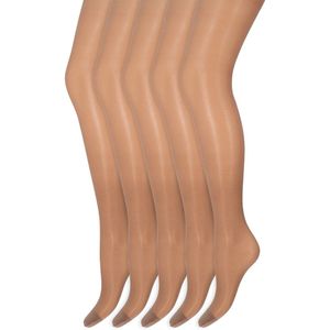 Zijdeglans Panty | Transparant van teen tot taille | 15 Denier | Merk: Marianne | Maat: S t/m XXXL | Kleur: Muscat | 5 Paar