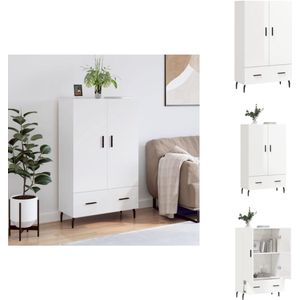 vidaXL Hoge Kast - Hoge Kasten - Dressoir - Kast - Hoge kast 69,5x31x115 cm bewerkt hout hoogglans wit