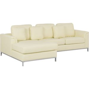 Hoekbank met ottomaan leer beige rechtszijdig OSLO