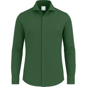 Vercate - Strijkvrij Overhemd - Japanese Knitted - Piqué Katoen - Groen - Slim Fit - Lange Mouw - Heren - Maat 37/S