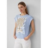 s.Oliver - Shirt - Beige - Ronde Hals - Kwartmouw - Losse Pasvorm