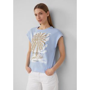 s.Oliver - Shirt - Beige - Ronde Hals - Kwartmouw - Losse Pasvorm