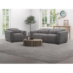 Elektrische relax-driezitsbank en -fauteuil van grijze stof LAGUNDI L 213 cm x H 70 cm x D 114 cm