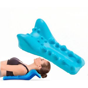 Nek- en schouderontspanner - Nekmassage Apparaat - Hoofd en Nekbescherming -Cervicaal tractieapparaat - Nekstretcher - Rugmassagepunten-TMJ-pijnverlichting - Massagekussen voor uitlijning van de wervelkolom - Airbag cervicale massagetractie - Blauw