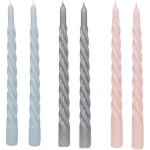Cactula Swirl Kaarsen | Set van 6 in 3 verschillende kleuren | 2,3 x 29 cm | Trend 2021 | Lange Dinerkaarsen | Cobble / Blue / Grey / Pink