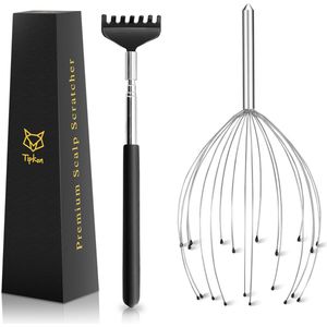 TIPKON Hoofdmassageapparaat 20 vingers hoofdmassageapparaat hoofdkrabber, rugmassager rugkrabber voor hoofdmassage en rugmassage (zilverachtig)