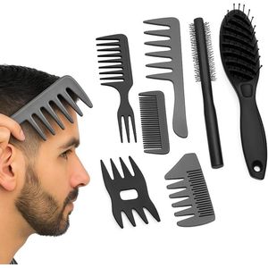 Jhubers Goods - Haarborstel Set voor Mannen - 7 Delig - Ronde Borstel - Gebogen Geventileerde Haarborstel - Kam - Grove Inkt - Textuurkam - Föhnborstel - Styling Kam