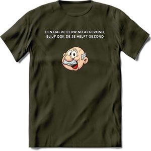 Een halve eeuw nu afgerond T-Shirt | Grappig Abraham 50 Jaar Verjaardag Kleding Cadeau | Dames – Heren - Leger Groen - XL