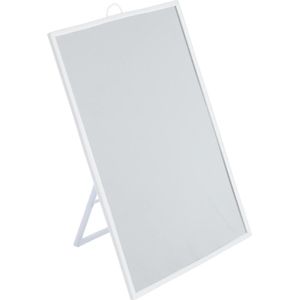 Basic make-up spiegel/scheerspiegel op standaard kunststof 18 x 24 cm wit - Badkamer/kaptafel opmaakspiegels