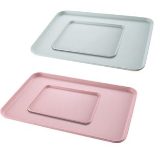 4 stuks kunststof trays, herbruikbare, herbruikbare plastic borden, rechthoekig kunststof dienblad, antislip, twee maten, voor tafeldecoratie (roze, groen)