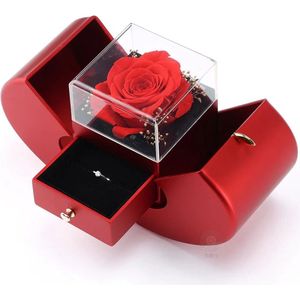 Eeuwige Bloem + Appelvormige Sieraden Doos + Rose Hartjes Ketting met ''I LOVE YOU'' in 100 talen Projectieglas - Kerstcadeau In Luxe Box met Roos - Verjaardag Geschenk - Romantisch Cadeau - Huwelijksaanzoek - Liefde - Valentijn - Apple Gift Box