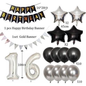 Verjaardag 16 Jaar | Feestversiering | Ballonnen, Slingers & Sterren |Zwart & Zilver