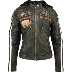 Urban 5884® - Fifty Eight - Damesjas - Motorjas - Lams Leer -  Protectie - Rusty - Groen - Maat  XS