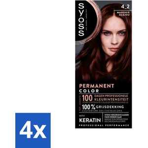 4 x SYOSS - Coloration 4-2 Mahonie - Haarverf - Grijsdekking - Vermindert Haarbreuk - Permanente Haarkleuring - Haarkleur - Grijsdekking - Professionele Kleur - Keratine