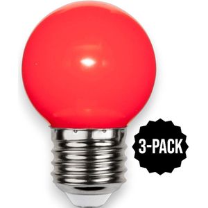3-Pack | Prikkabel - Kogellamp - E27 - 1W - Rood