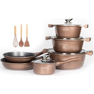 Leo 10-delige Pannenset - Bruin - Diameter 24 cm - Glasdeksels - Urban Home