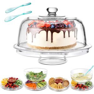Taartplank, 6-in-1 multifunctionele taartplateau, taartbord met bodem en deksel, taartstolp met deksel, 31 cm, taartplateau voor de keuken, 2 slalepels