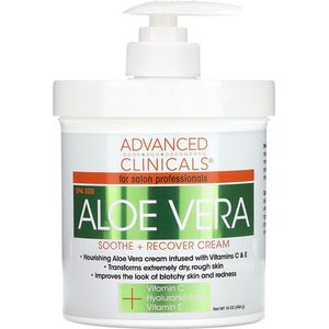 Advanced Clinicals, Aloë Vera, Soothe + Recover Cream, 16 oz (454 g) - droge, beschadigde huid te kalmeren en te verzachten - + Vitamine C, hyaluronzuur, vitamine E - Aloë Vera-crème met vitamine C en E