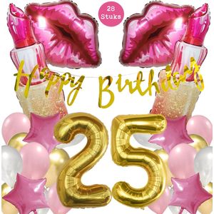 Snoes Mega Beauty Helium Ballonnen Set 25 Jaar - Roze Helium Folieballonnen - Slinger Happy Birthday Goud