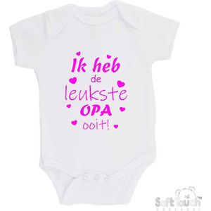 100% katoenen Romper ""Ik heb de leukste OPA ooit!"" Vaderdag Meisjes Katoen Wit/Fluor pink Maat 68/74