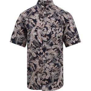 Suitable - Short Sleeve Overhemd Linnen Simon Navy - Heren - Maat XL - Regular-fit